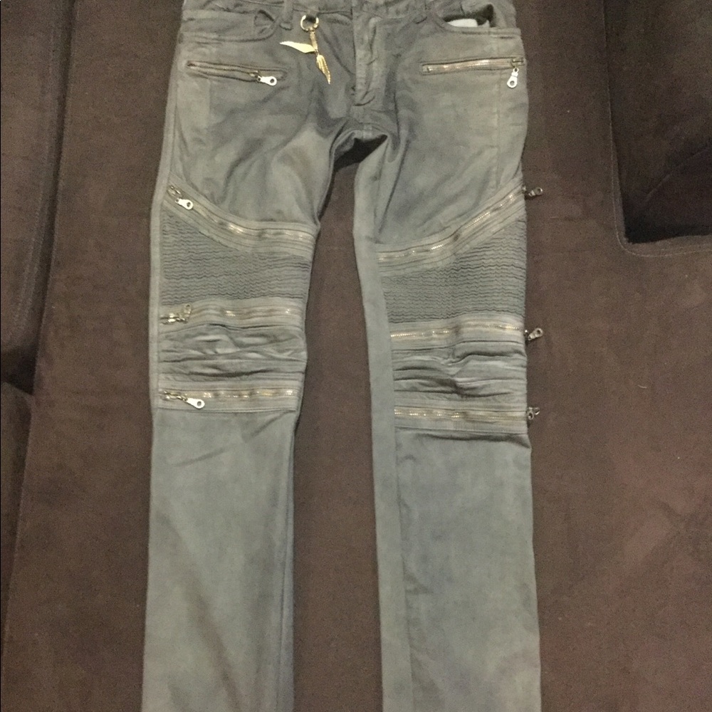 Men Olive Biker Robins Jeans